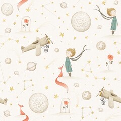 Little prince seamless pattern. 