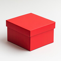 Red paper box with lid on white background, simple gift container