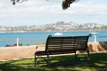 Sitting Bench Overlooking the Ocean in Devonport, New Zealand