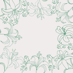 Pattern with transparent green lilies. Hand-drawn vector illustration for wedding, invitation or greeting card. 