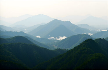 Green Mountains with Layered Clouds