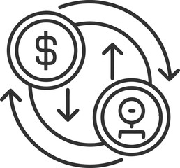 Currency exchange line icon. Coins with arrows, conversion symbol, outline style pictogram on white background. 