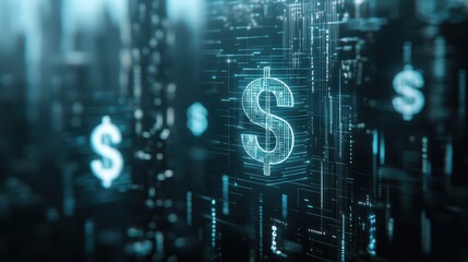 Economy exchange world concept. Digital representation of currency symbols amidst a futuristic background of data streams.