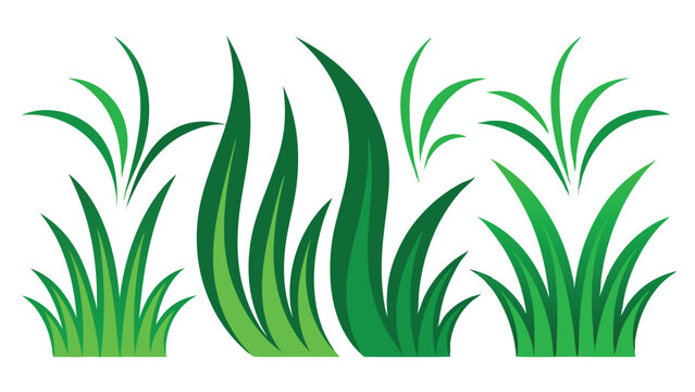 Green grass blades and bushes set, nature elements for decoration