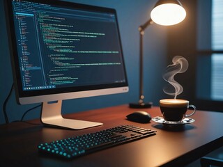 computer and coffee