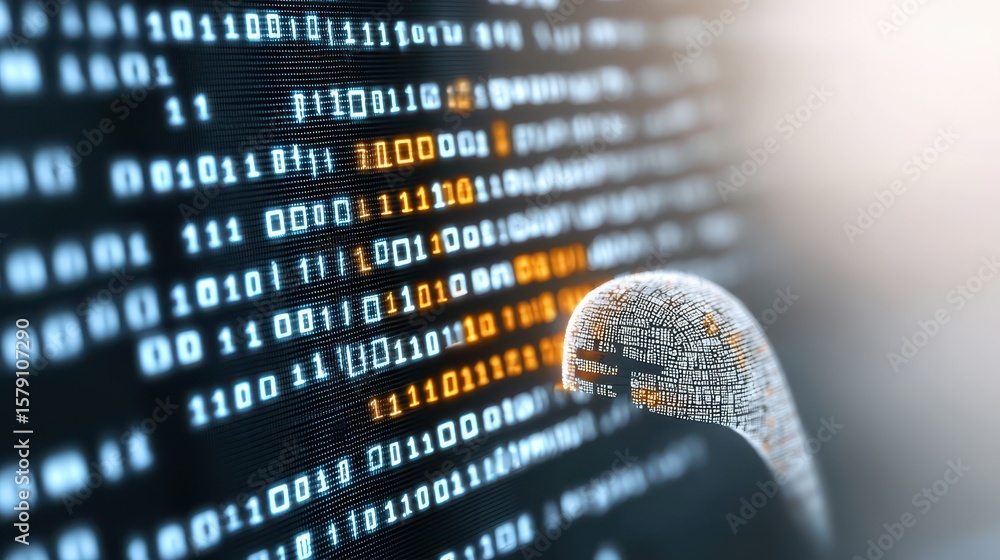 Poster economy exchange world concept. digital binary code with a fingerprint emphasizing data security and