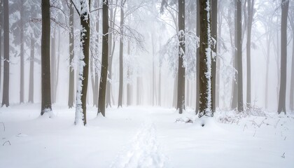 Fototapeta premium Snowy forest path in mist