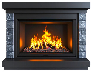 Top View 3D Illustration of Modern Minimalist Electric Fireplace Insert, isolated on transparent background PNG
