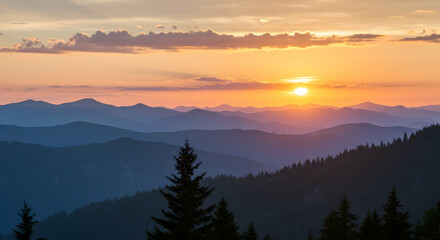 Obraz premium Majestic Mountain Sunset Landscape Breathtaking View Nature Scenery