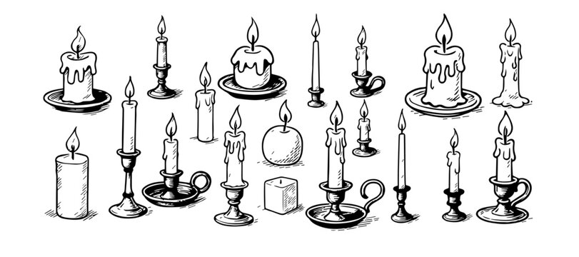 Hand drawn chalk wedding illustrations for poster, placard or save the date. candal line art sketch style