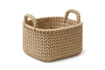 Fototapeta premium Crochet basket with two handles isolated on transparent background, perfect for storing items and adding a touch of handmade charm to any space