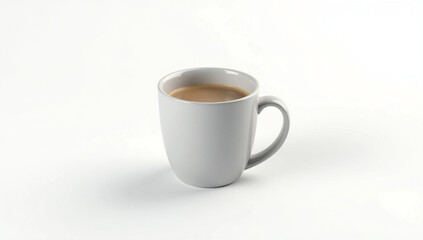 Fototapeta premium Minimalist coffee cup on white background top view mockup. Ai made no famous person or property.