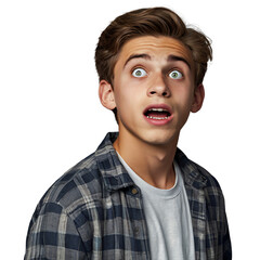 Element Isolated Transparent Surprised young man with wide open eyes. PNG DIE-CUT for advertising