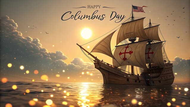 Columbus Day: A 15th Century Ship at Sunset