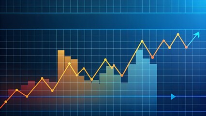 Fototapeta premium Digital financial graph showing upward trend with bars and line chart on grid