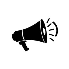 Loudspeaker Announcement Icon: A bold, black silhouette of a megaphone, radiating sound waves, symbolizing an urgent announcement or important message.