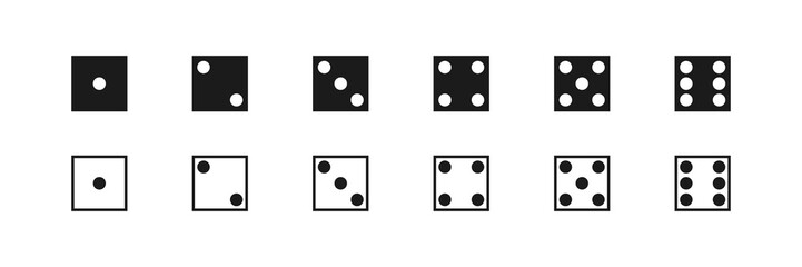 Dice black icon set. Cube from one to six. Vector