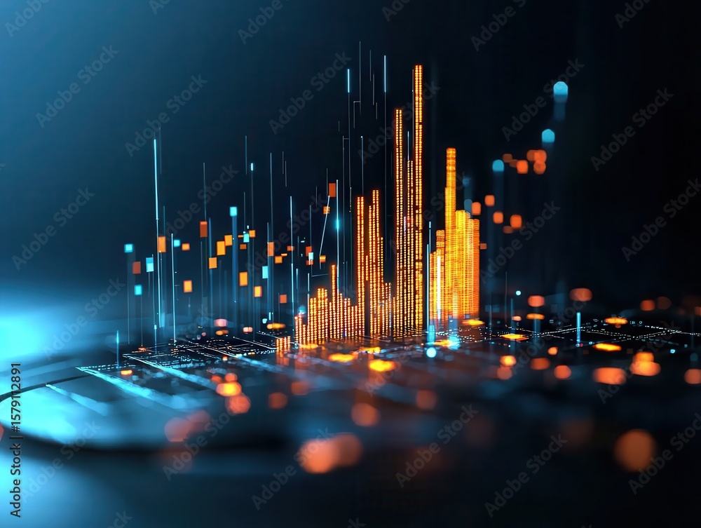 Poster economy exchange world concept. abstract digital data visualization with glowing elements and lines.