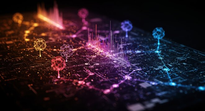 Digital virus particles over a circuit board