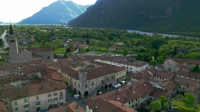 The ancient fortified village of Venzone seen from above