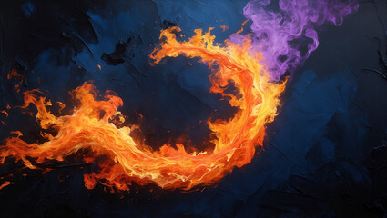 Fiery meteor or comet streak blazing across an abstract background, Bright meteor trail with glowing flames set against a bold abstract background.