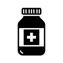 Obraz premium Medicine Bottle Icon: A sleek, minimalistic medicine bottle icon with a prominent plus sign on a clean and easy-to-use design.