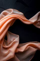 Vibrant floating orange cotton fabric captured in midair against a dramatic black background, Flowing orange cotton fabric suspended in motion on a dark background.