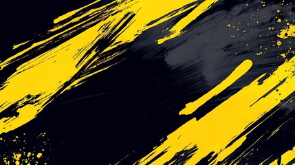 Bold yellow brush strokes dynamically contrast with a sleek black backdrop, creating impact