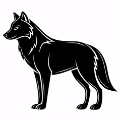 Fototapeta premium Stylized black wolf standing alert illustration animal