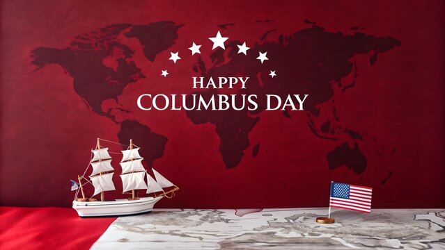 Happy Columbus Day: A Commemorative Image with a Ship and World Map - Powered by Adobe
