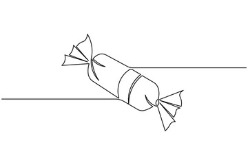 Candy continuous one line drawing on white background in minimalist style outline vector illustration