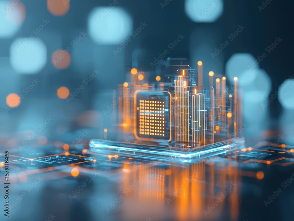 Poster economy financial background concept. digital representation of a microchip with glowing circuitry i