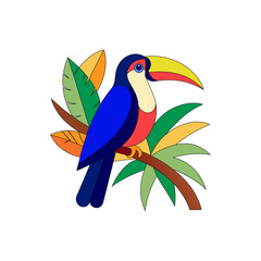blue and yellow toucan with oversized beak