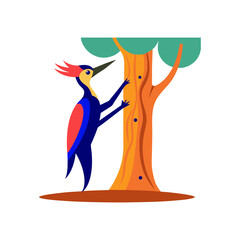 woodpecker tapping a tree