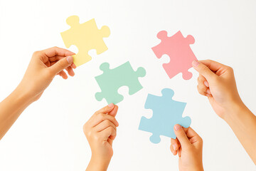 Teamwork Concept, Business People with Jigsaw Puzzle, Generative ai