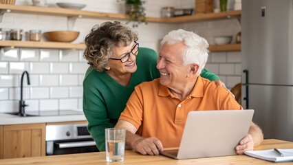 Loving senior couple embracing after measuring blood sugar level