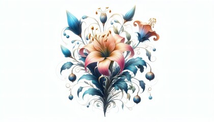 fantastic flower white background exotic fantasy unique vibrant bloom mystic surreal