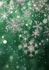 Winter Snowflakes Background with Green Gradient