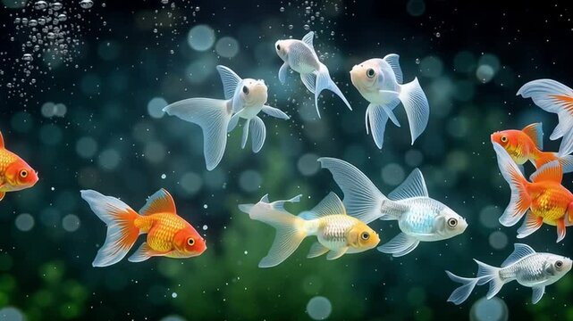 Several beautiful goldfish swimming in an fancy goldfish aquarium.Generative AI
