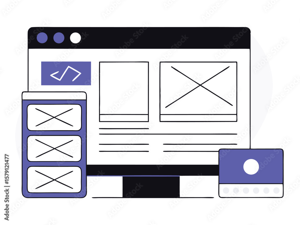 Aufkleber web design and development mockup interface illustrated in modern minimalistic style