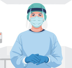 Vector of a person wearing full personal protective equipment