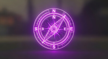 Futuristic Purple Glowing Compass with Circuit Board Design on White Background