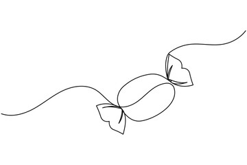 Candy continuous one line drawing on white background in minimalist style outline vector illustration