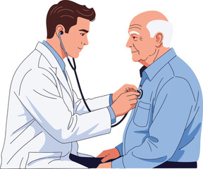 2D flat vector of doctor examining elderly patient