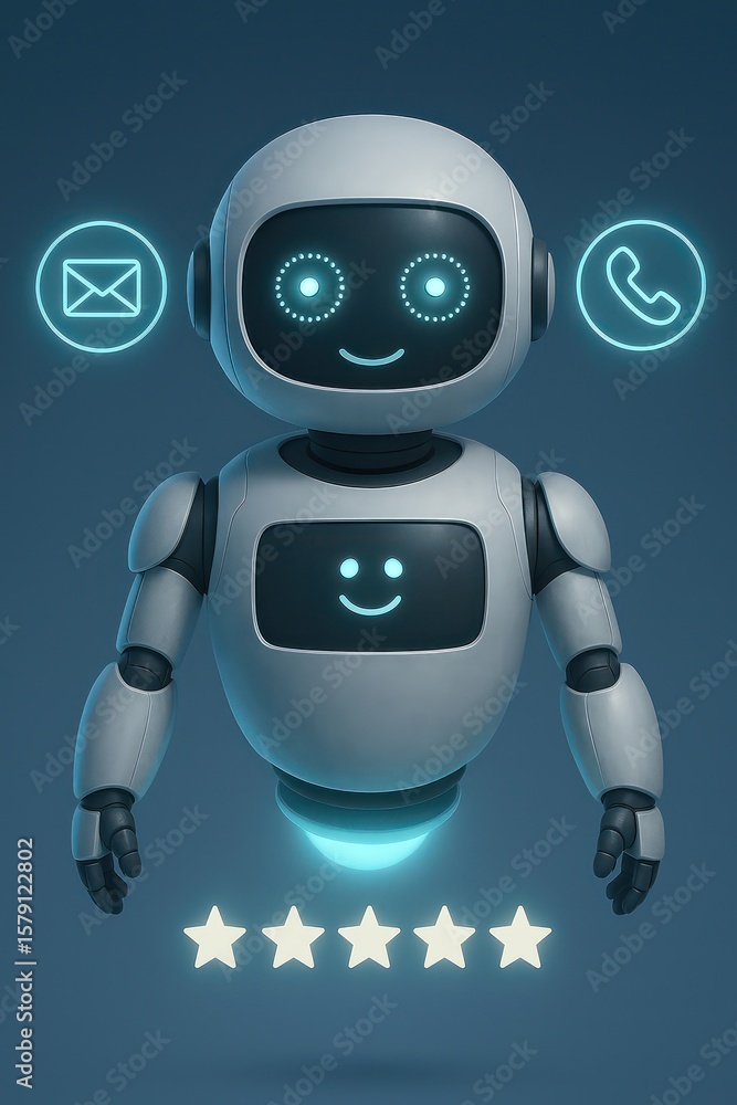 Poster a friendly robot, with a cheerful expression, is depicted with a user-friendly interface. its design