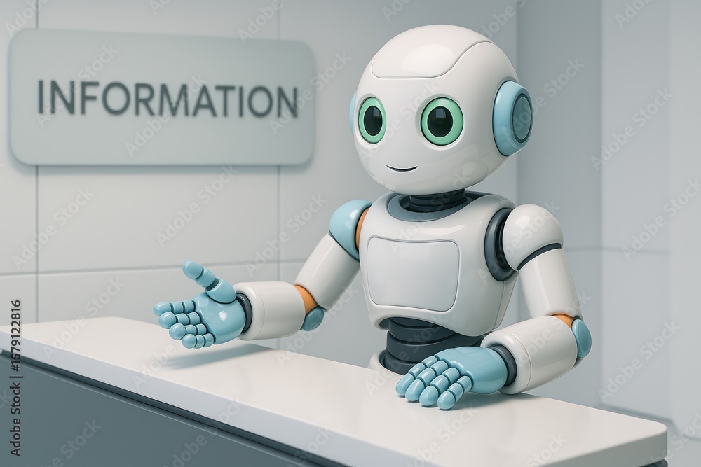 Poster a friendly robot stands ready to provide information in a futuristic setting, showcasing the integra