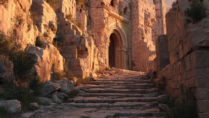 Ancient Stone Staircase to Historical Ruin Entrance