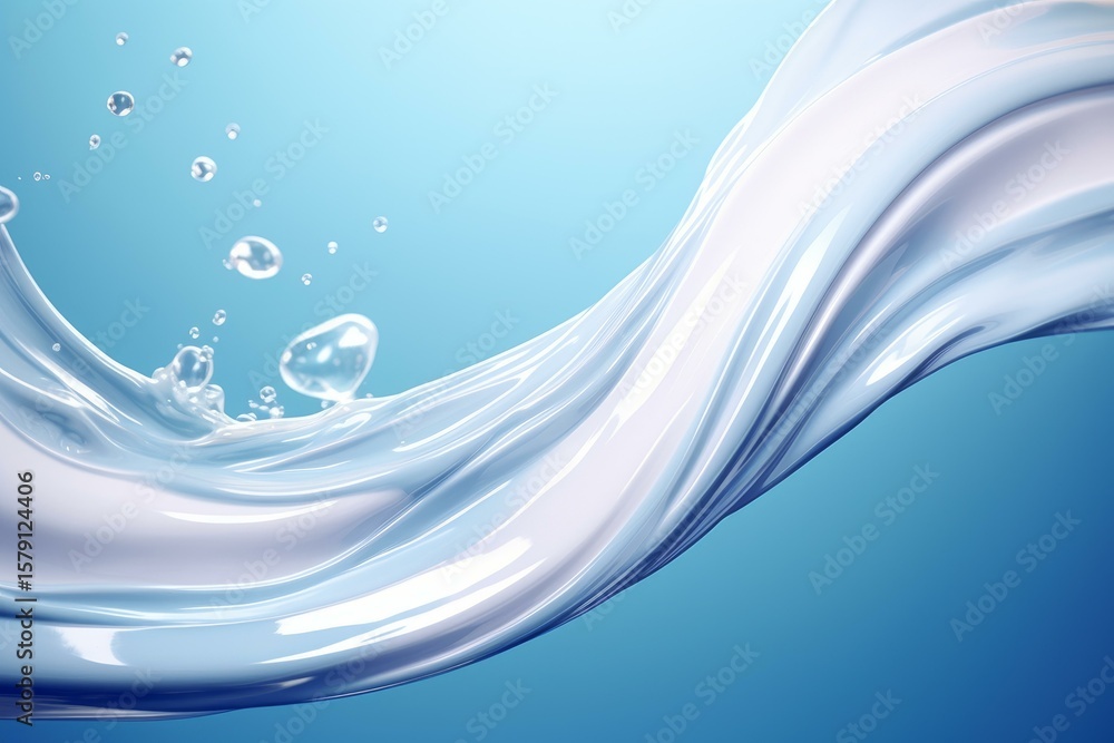Poster transparent wave of pure water splashes with bubbles on a gradient blue background, creating a refre