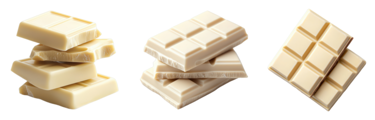 Assorted white chocolate bars stacked and displayed