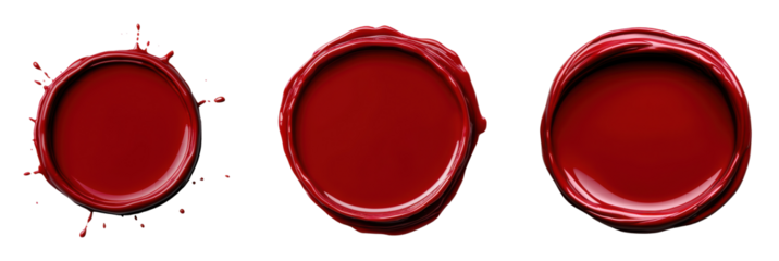 Three vibrant red paint circles with splash effects